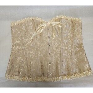 Corset Over Bust Lace Up Bustier US 18-20 5X Beige Paisley Costume Sexy Lingerie